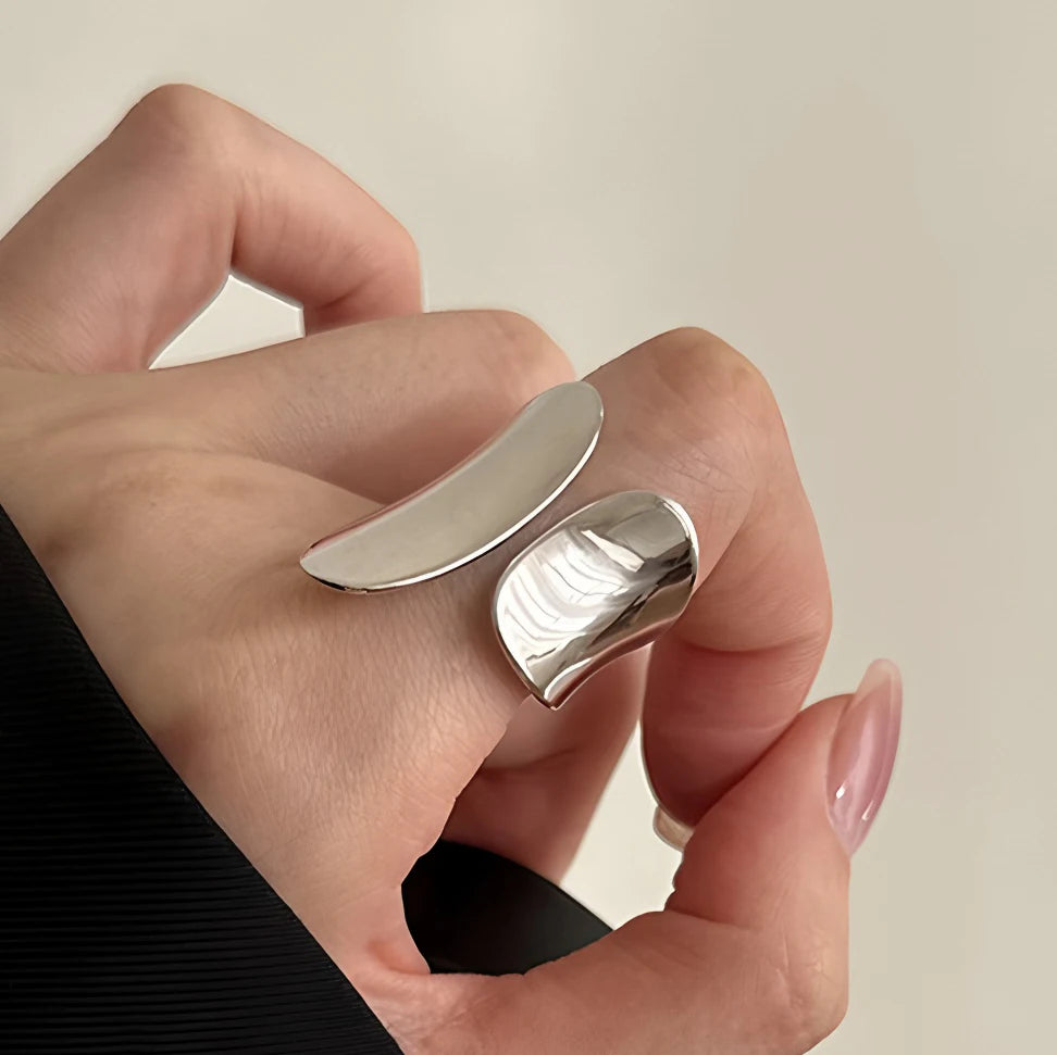 VENTFILLE 925 Sterling Silver Irregular Design Wave Golden Stackable Finger Rings Trendy Adjustable For Women Gifts Dropshipping