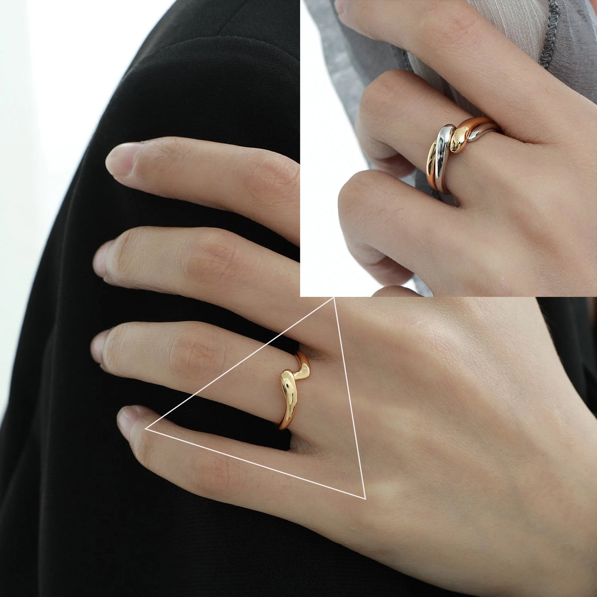 VENTFILLE 925 Sterling Silver Irregular Design Wave Golden Stackable Finger Rings Trendy Adjustable For Women Gifts Dropshipping