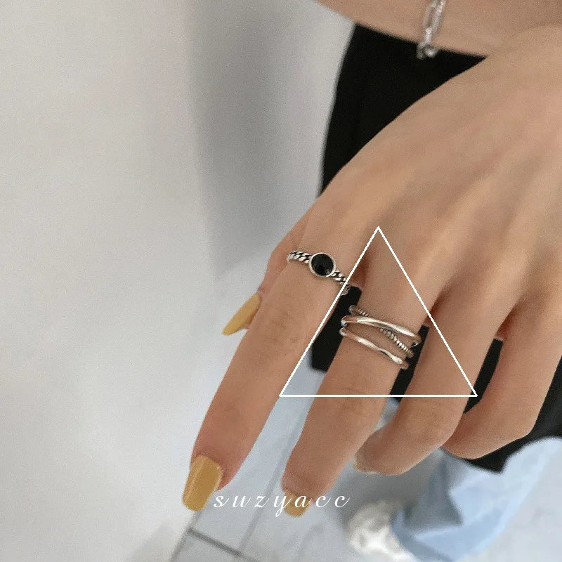 VENTFILLE 925 Sterling Silver Rings New Party Jewelry Vintage Charm Double Layer Geometric Nail Design Accessories Gift Dropship