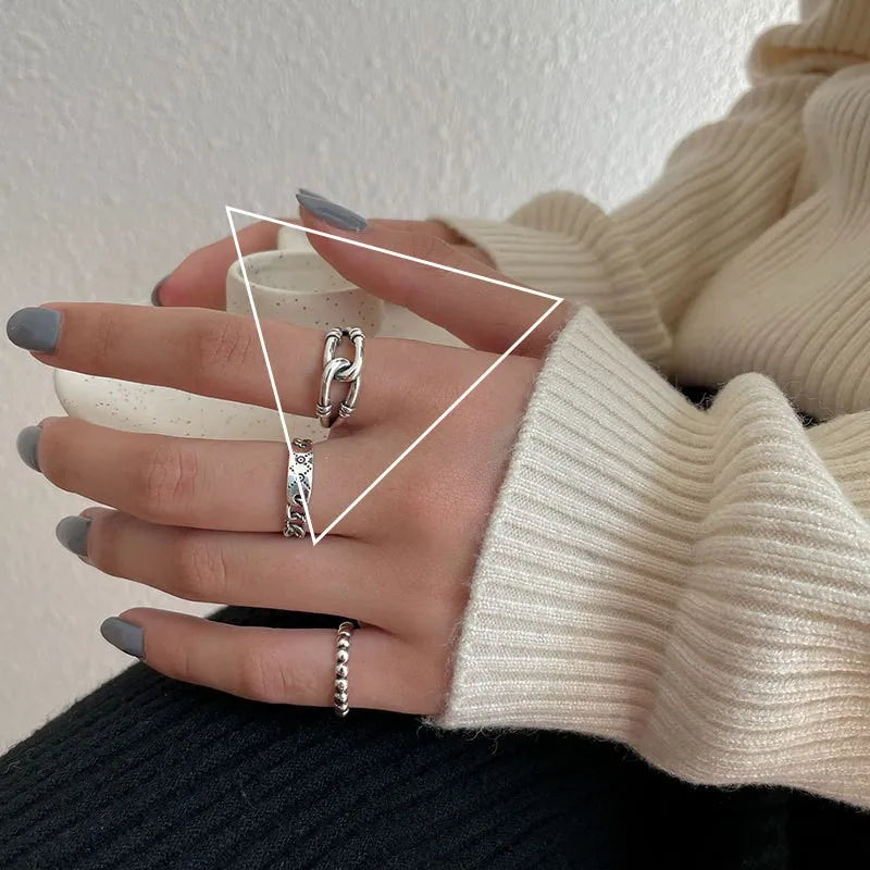 VENTFILLE 925 Sterling Silver Rings New Party Jewelry Vintage Charm Double Layer Geometric Nail Design Accessories Gift Dropship