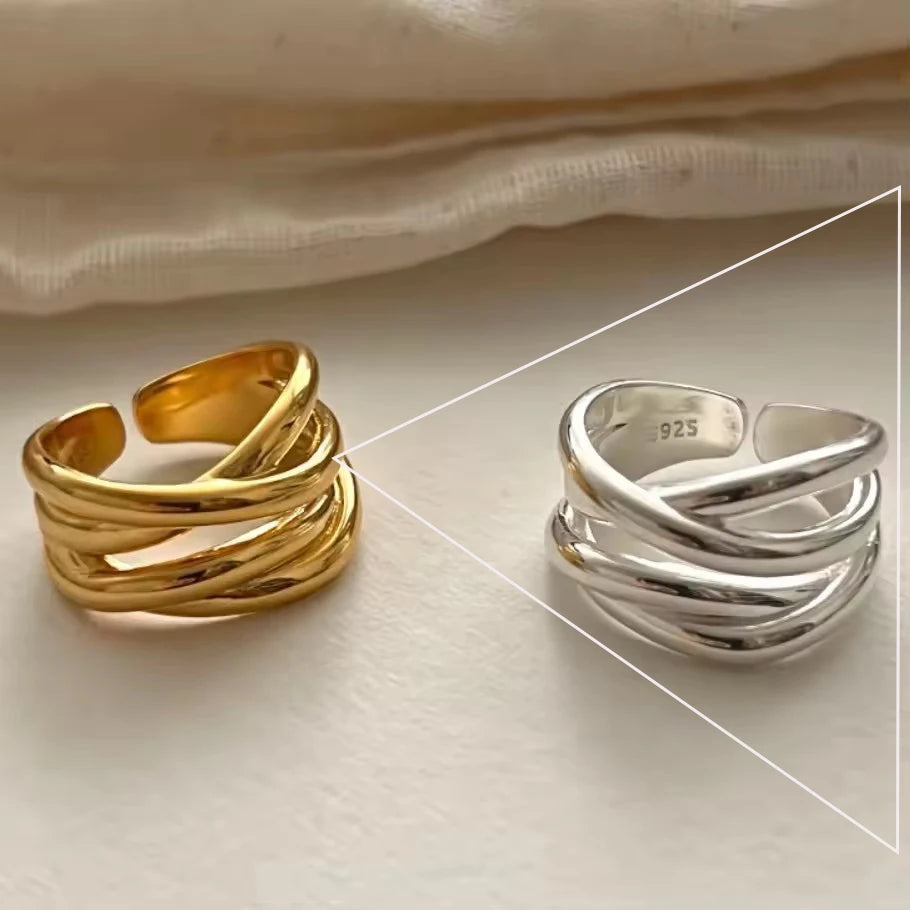 VENTFILLE 925 Sterling Silver Rings New Party Jewelry Vintage Charm Double Layer Geometric Nail Design Accessories Gift Dropship