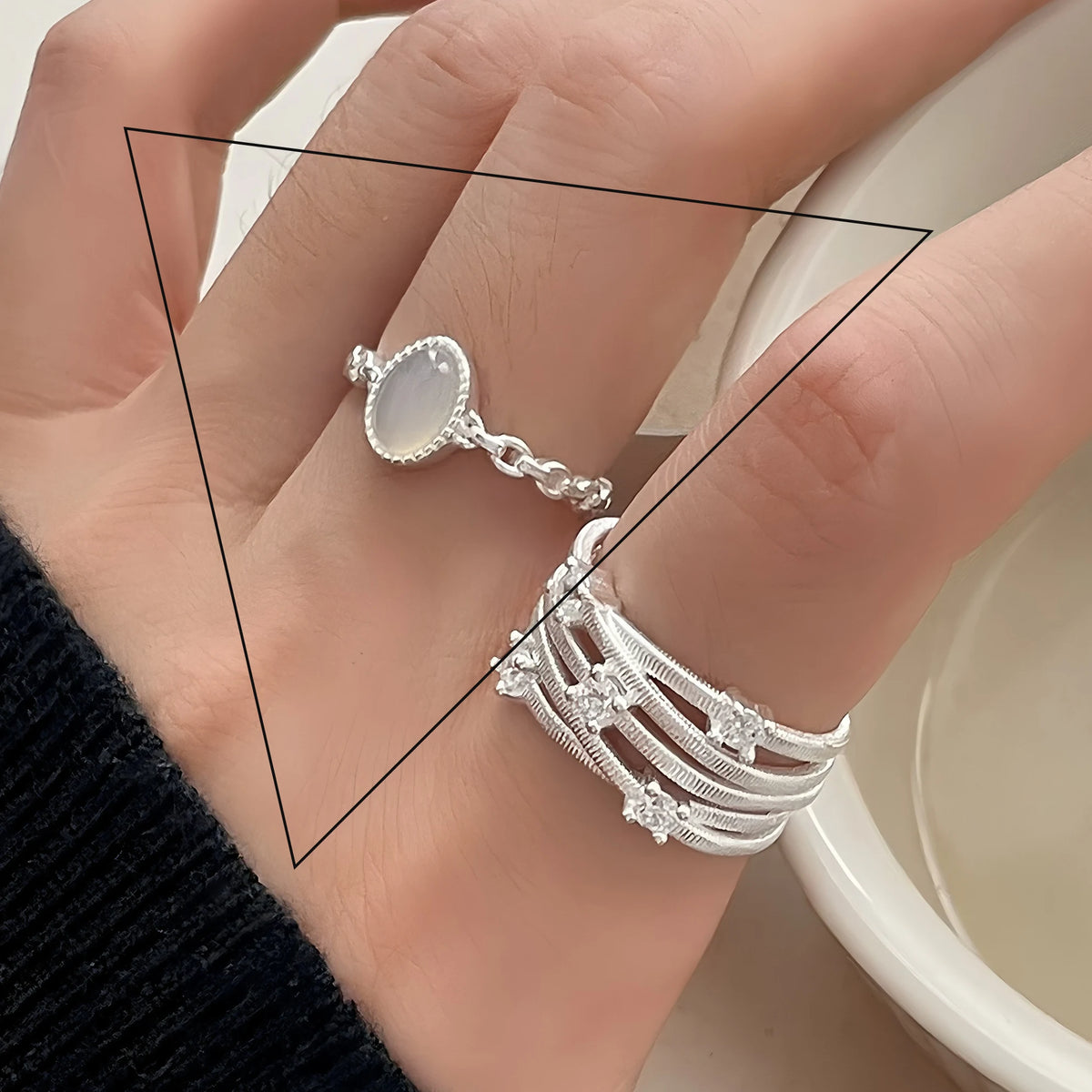 VENTFILLE 925 Sterling Silver Flower Lace Ring Korean Fashion Opening Inlaid CZ Adjustable Rings Valentine's Day Gift
