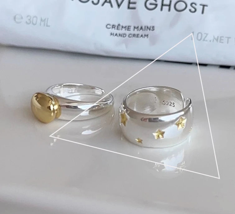 VENTFILLE 925 Sterling Silver Irregular Design Wave Golden Stackable Finger Rings Trendy Adjustable For Women Gifts Dropshipping