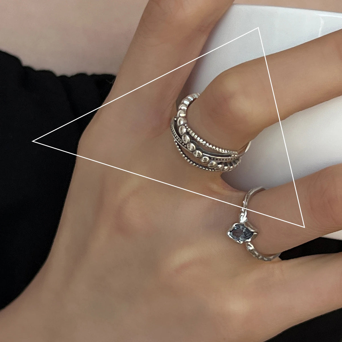 VENTFILLE 925 Sterling Silver Rings New Party Jewelry Vintage Charm Double Layer Geometric Nail Design Accessories Gift Dropship