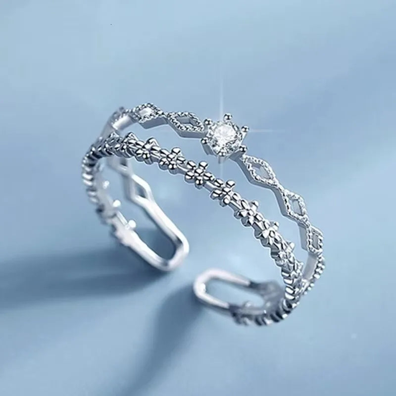 VENTFILLE 925 Sterling Silver Rings New Party Jewelry Vintage Charm Double Layer Geometric Nail Design Accessories Gift Dropship
