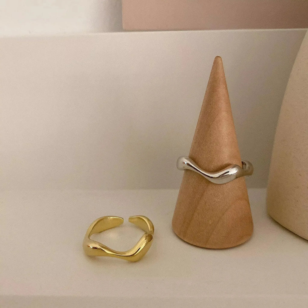 VENTFILLE 925 Sterling Silver Irregular Design Wave Golden Stackable Finger Rings Trendy Adjustable For Women Gifts Dropshipping