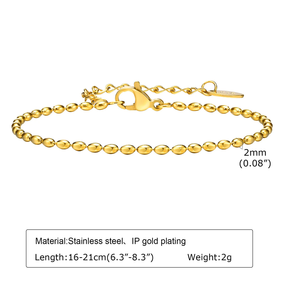 Thin Link Women Bracelet, Stainless Steel 18K Gold Plated Wrist Chain Waterproof Resistant Jewelry